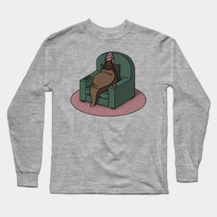 Cute slug in an armchair, relaxing with a cup of tea. Lazy, animal, tv Long Sleeve T-Shirt